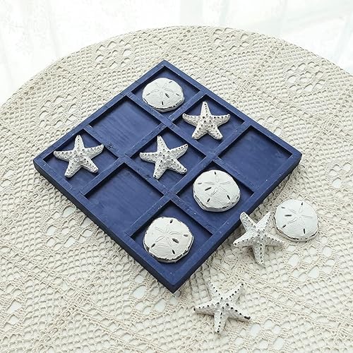 Miniatura 5 de SOFFEE DESIGN Estrella de mar de madera Tic Tac Toe Decoración Playa Océano estilo para decoración de habitación divertida, dólar de arena y