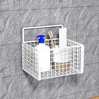 Wall Mounted Wire Hanging Basket, Hanging Kitchen Baskets, Wall Mount Fruit Basket No Drilling Adhesive Small Storage Baskets For Kitchen Food Pantry Bathroom Organization (White)