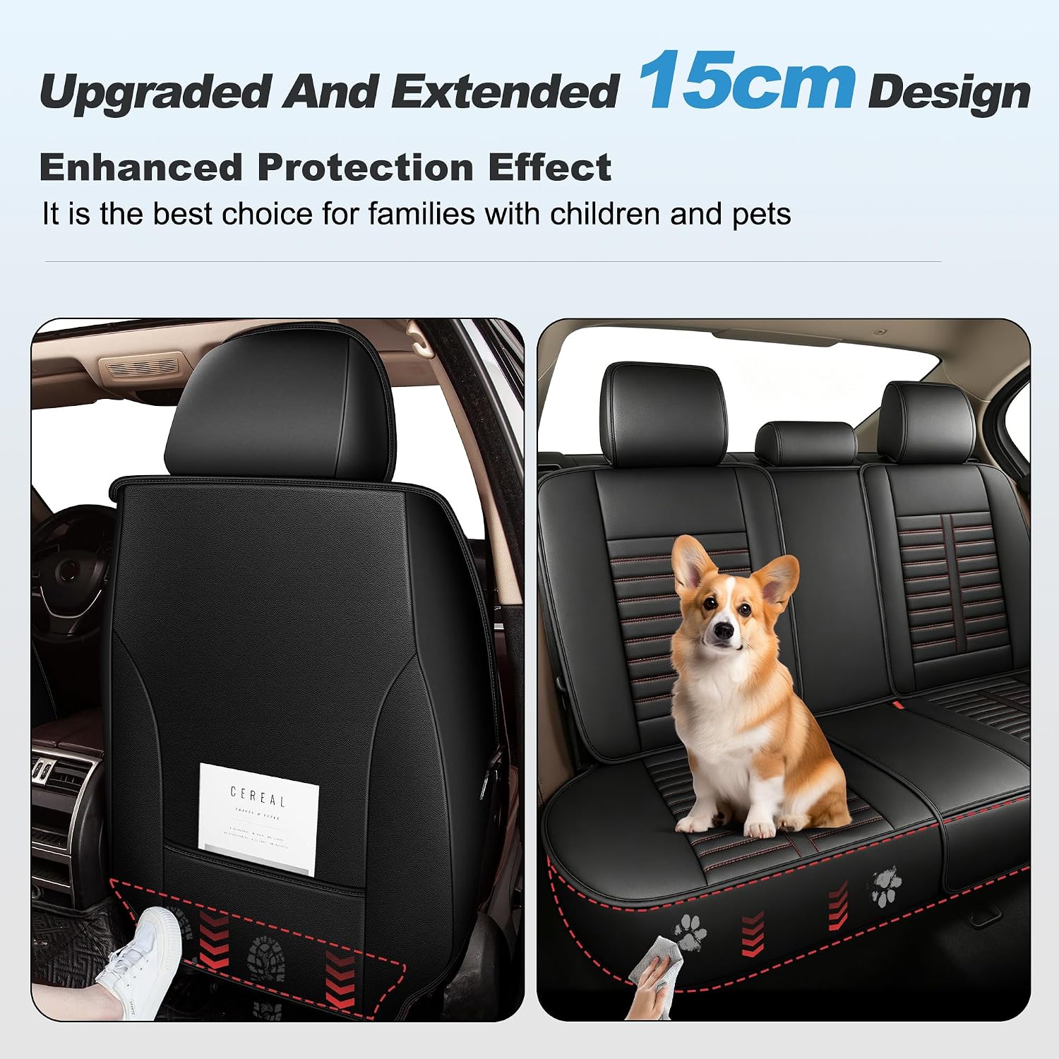 Car Seat Covers Fit for 2013-2022 BMW X1 with Lumbar Support Airbag Faux Leather(Full Set, Black&Red)