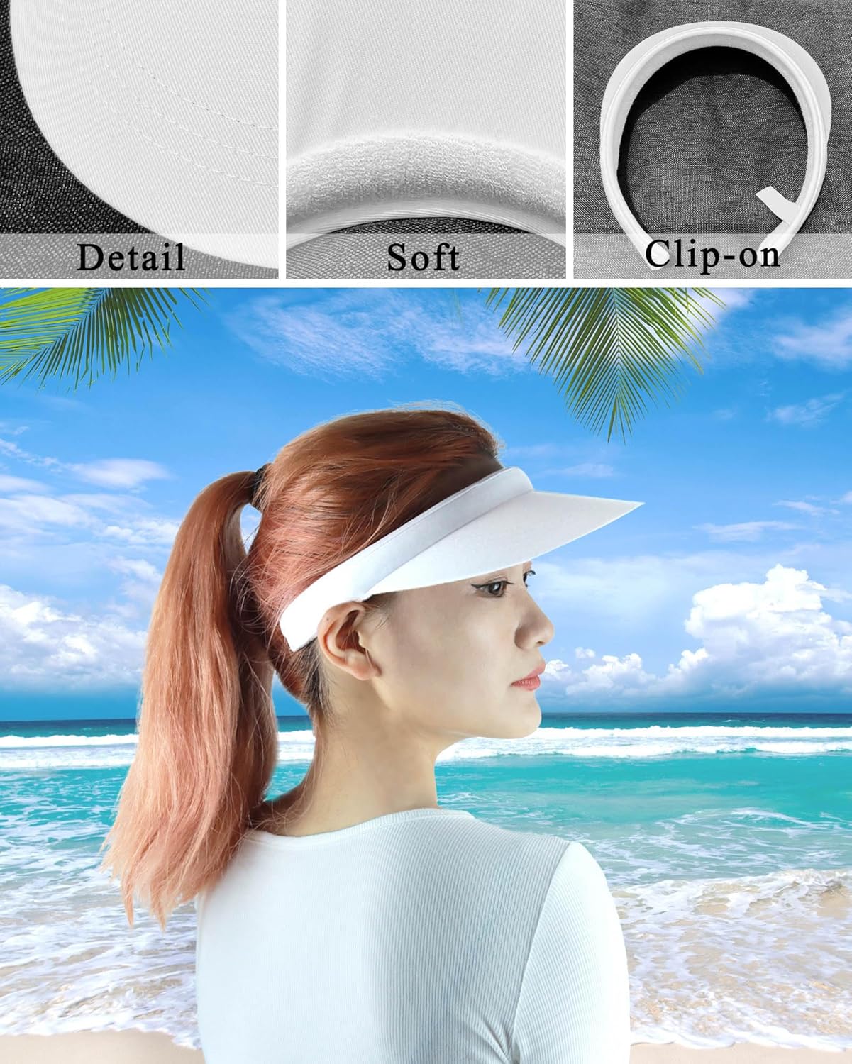 3 Pack Sports Sun Visor Hat Women Men Adjustable Clip On Visors Outdoor Golf Beach Cap - Image 2