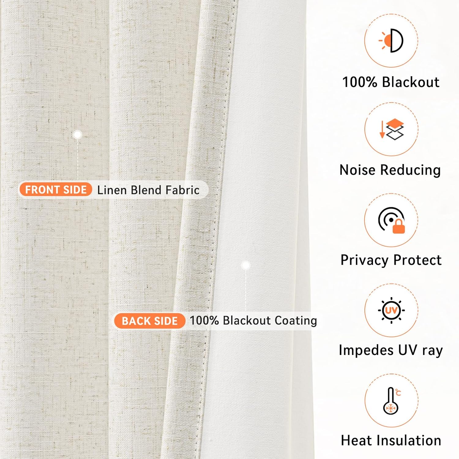 100% Blackout Shield Linen Pinch Pleated Curtains Blackout, Curtains 72 Inches Long 2 Panel Set for Bedroom/Living Room, Pinch Pleat Drapes with Hooks, 40” W x 72” L, Natural