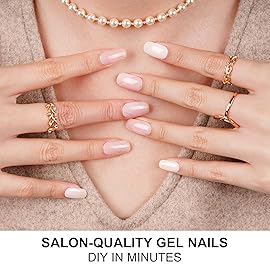 DANNI & TONI Semi Cured Gel Nail Strips Minimalist (Cherished Elegance) Nude and White Gel Nail Stickers Line Gift for Woman 28 Stickers