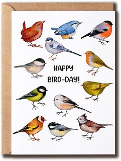Bird Birthday Card - Happy Bird-day - Birthday Card with Birds - Bird Lover Card - Birthday Greeting Card - Greeting Card, White