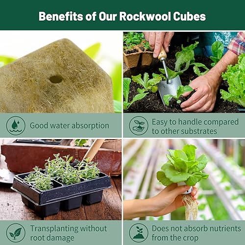 Miniatura 4 de Jowlawn Cubos de lana de roca de 1 pulgada para hidroponía, 50 tapones con 50 macetas de red de 1.5 pulgadas, suministros hidropónicos tazas para
