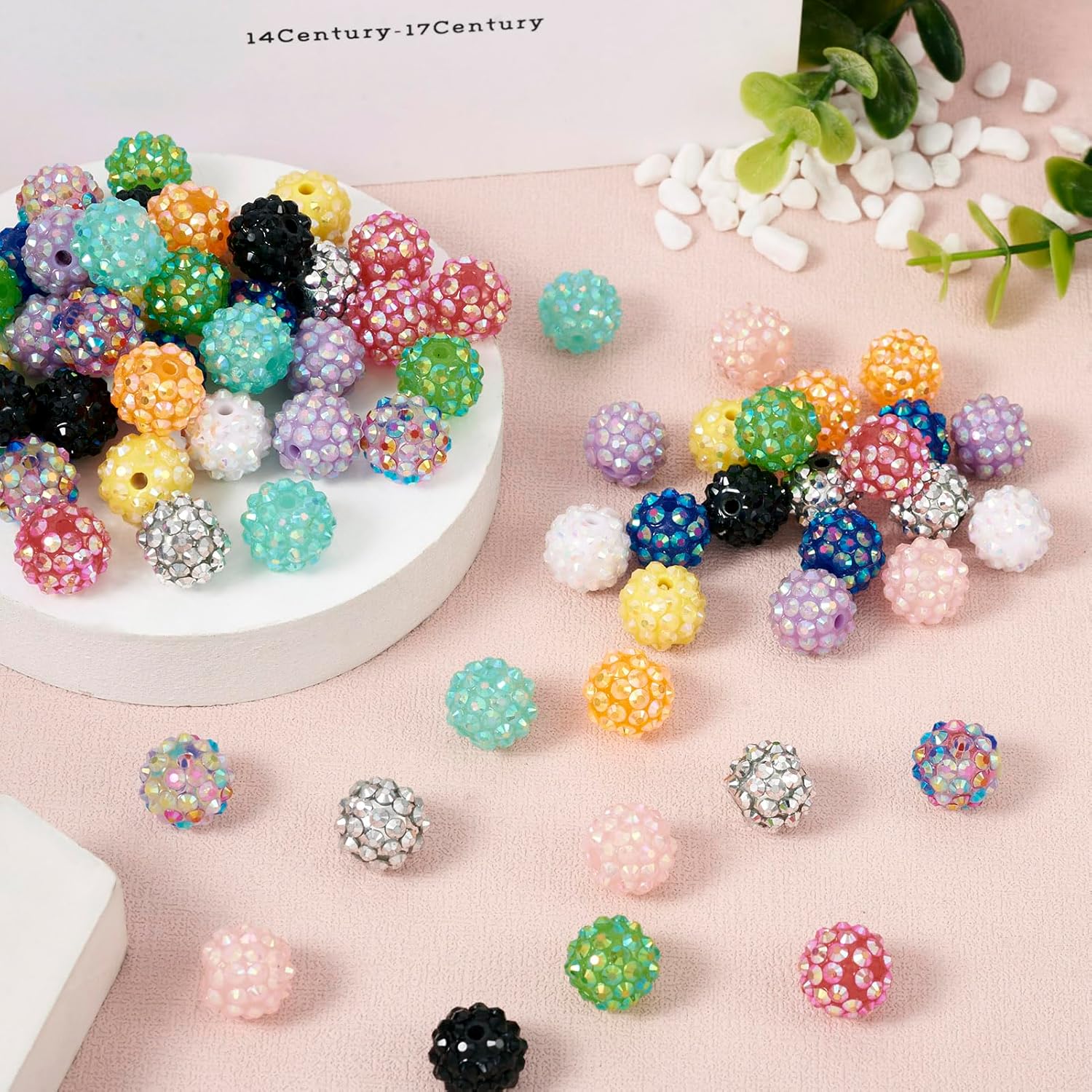 Cheriswelry 96pcs 14mm Crystal Rhinestone Bubblegum Chunky Beads Round Loose Spacer Beads Resin Handmade Crafting Beads for DIY Earring Bracelet Necklace Jewelry Making - Image 7