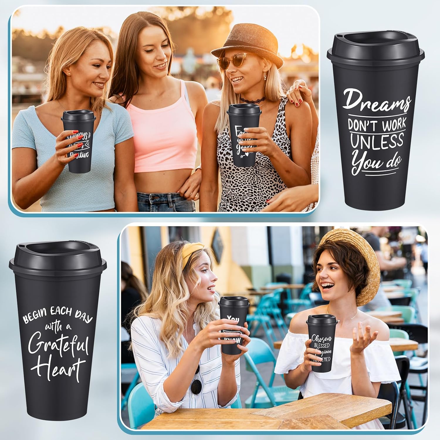 12 Pcs Inspirational Gifts for Employee Coworkers Staff Teammate, 16oz Reusable Plastic Coffee Cups with Positive Sayings, Bundle Gifts for Woman Man Coworker (Black,Inspirational) - Image 6