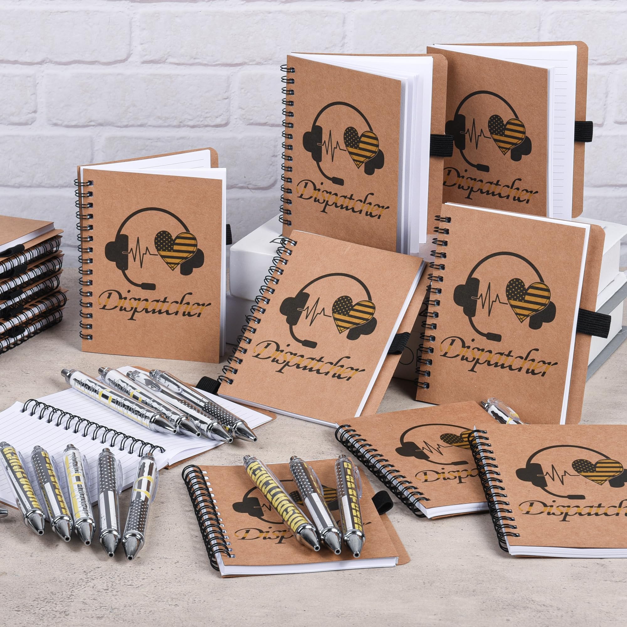 Juego de 20 cuadernos en espiral con bolígrafo de bandera amarilla, regalo de agradecimiento para Navidad, cumpleaños, jubilación, para primeros auxilios, telecomunicadores, compañeros de trabajo
