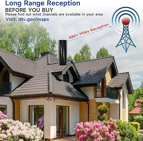 Miniatura 3 de Antena de TV de rango de más de 880 millas, antena de TV digital para interiores con amplificador y amplificador de señal, antena HD portátil para