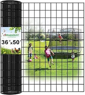 Amagabeli Black Coated Welded Wire Fence 2 inch x 3 inch 36inch x 50ft 16 Gauge Garden Fence Chicken Wire Fencing Roll PVC Vinyl Coating Metal Wire Flower Bed Dog Barrier Plant Poultry Netting Cage
