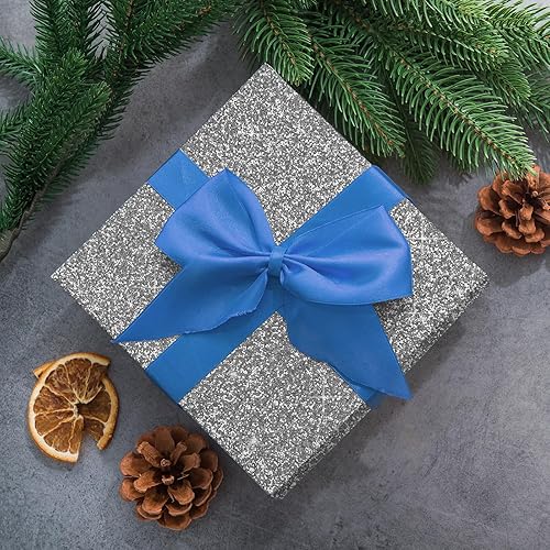 Miniatura 8 de Papel tapiz de contacto plateado con purpurina de 17.7 x 236 pulgadas, papel tapiz autoadhesivo plateado con lentejuelas gruesas, papel tapiz