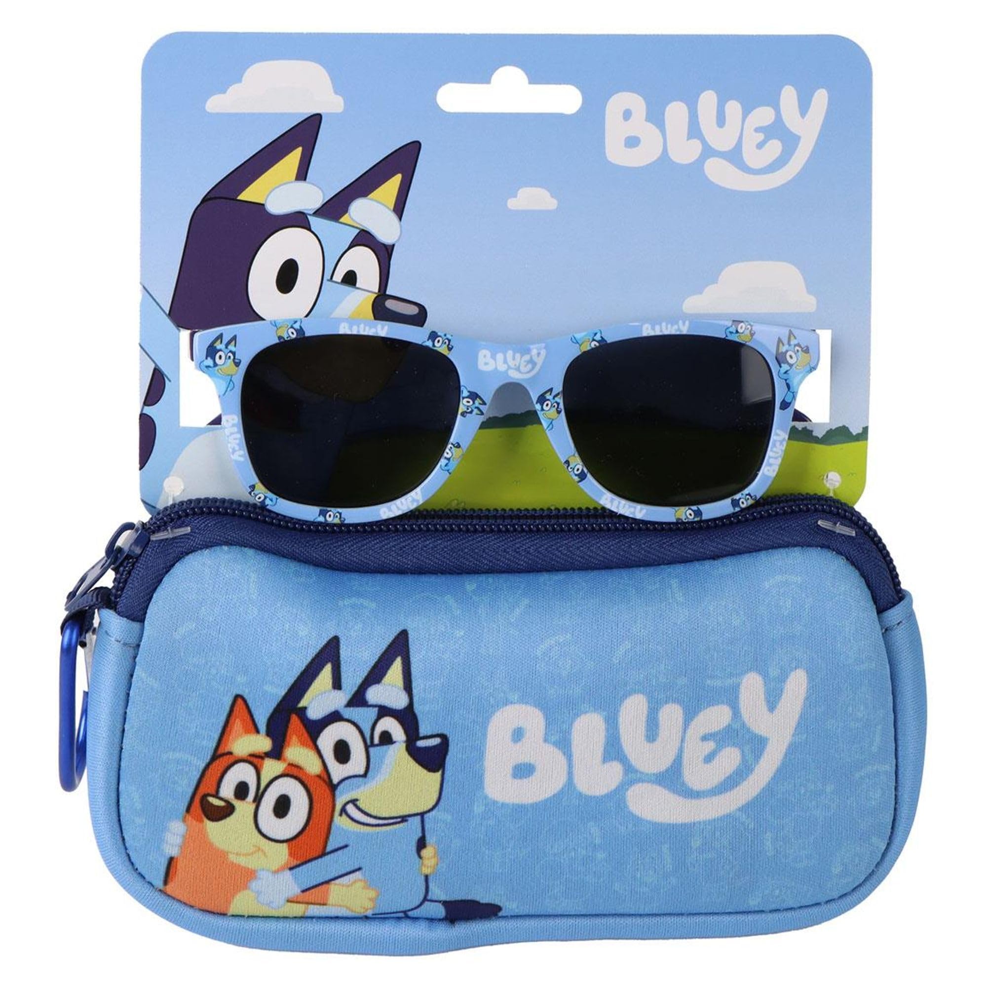 Gafas de sol con funda Bluey infantiles – Gafas de sol con funda Bluey para niños y niñas en verano y paseo diario