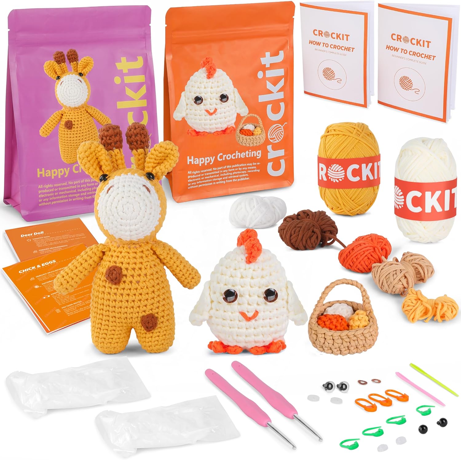 Beginner Crochet Kit With 6 Animal Patterns - Complete Knitting Set With Video Tutorials For Kids & Adults