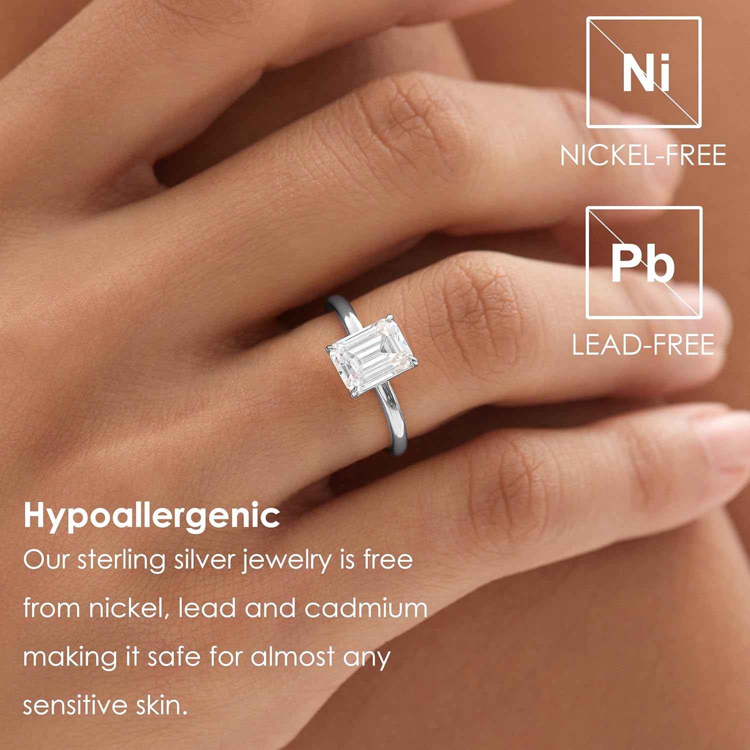 Michooyel 925 Sterling Silver 2ct Cubic Zirconia Engagement Ring for Women, Emerald Cut CZ Solitaire Promise Rings 18K Gold/Rhodium Plated Rings Size 5-9 - Image 2