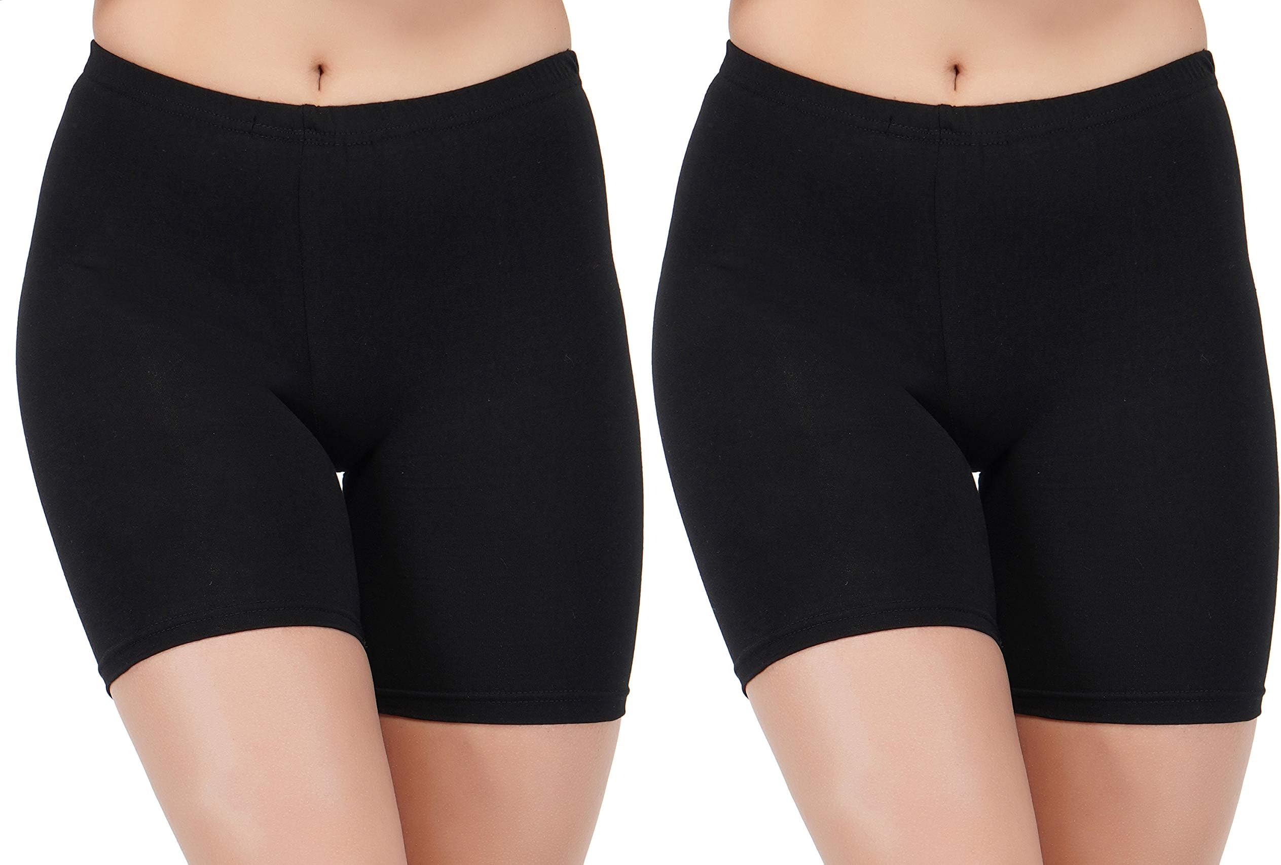 AJ FASHIONSSpandex Soft Cotton Lycra Cycling Black Shorts for Girls/Women/Ladies - Pack of 2, Free One Pair Transparent Bra Strap