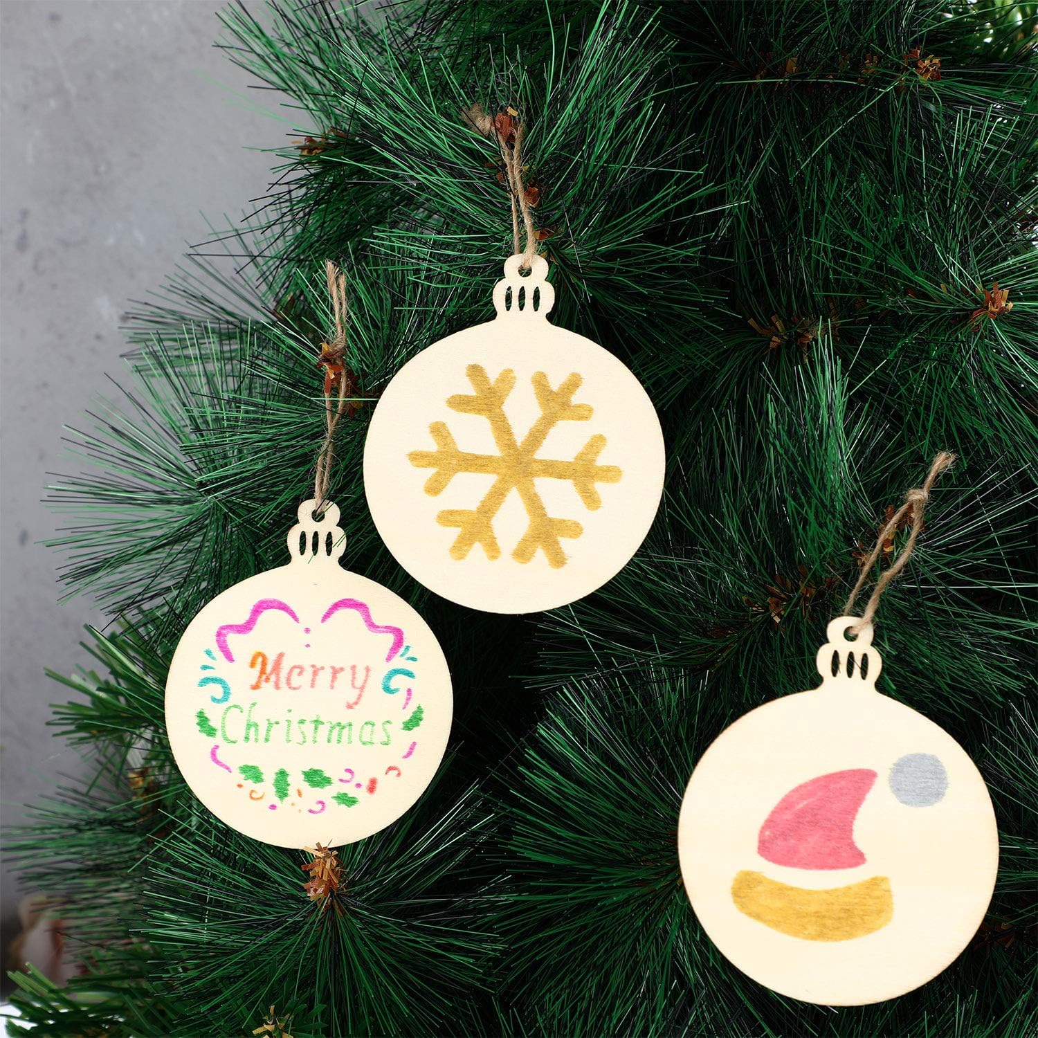 60 Pieces Christmas Unfinished Wood Ornaments DIY Wooden Christmas Ornaments with 12 Pieces Christmas Pattern Stencils for DIY Christmas Decor - Image 5