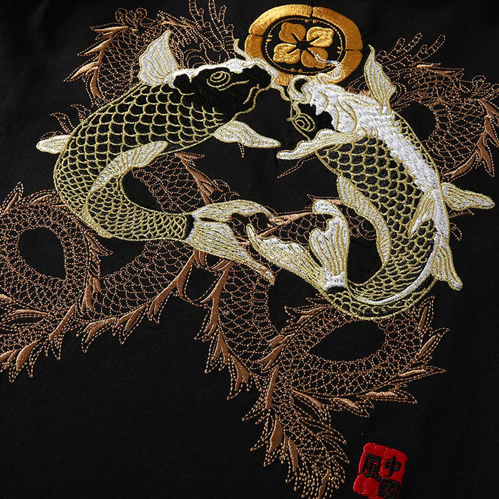 BaronHong Męski Oversize bawełniany t-shirt chiński haft zwierzęcy z krótkim rękawem