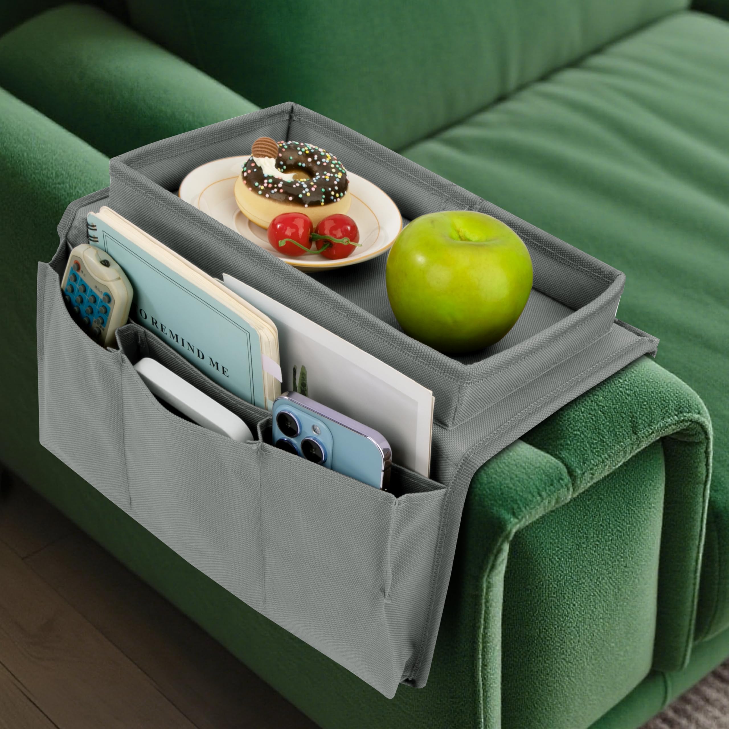 Organiseur D'Accoudoir De Canapé Avec Plateau Porte-Gobelet - Rangement Télécommande Et Magazines