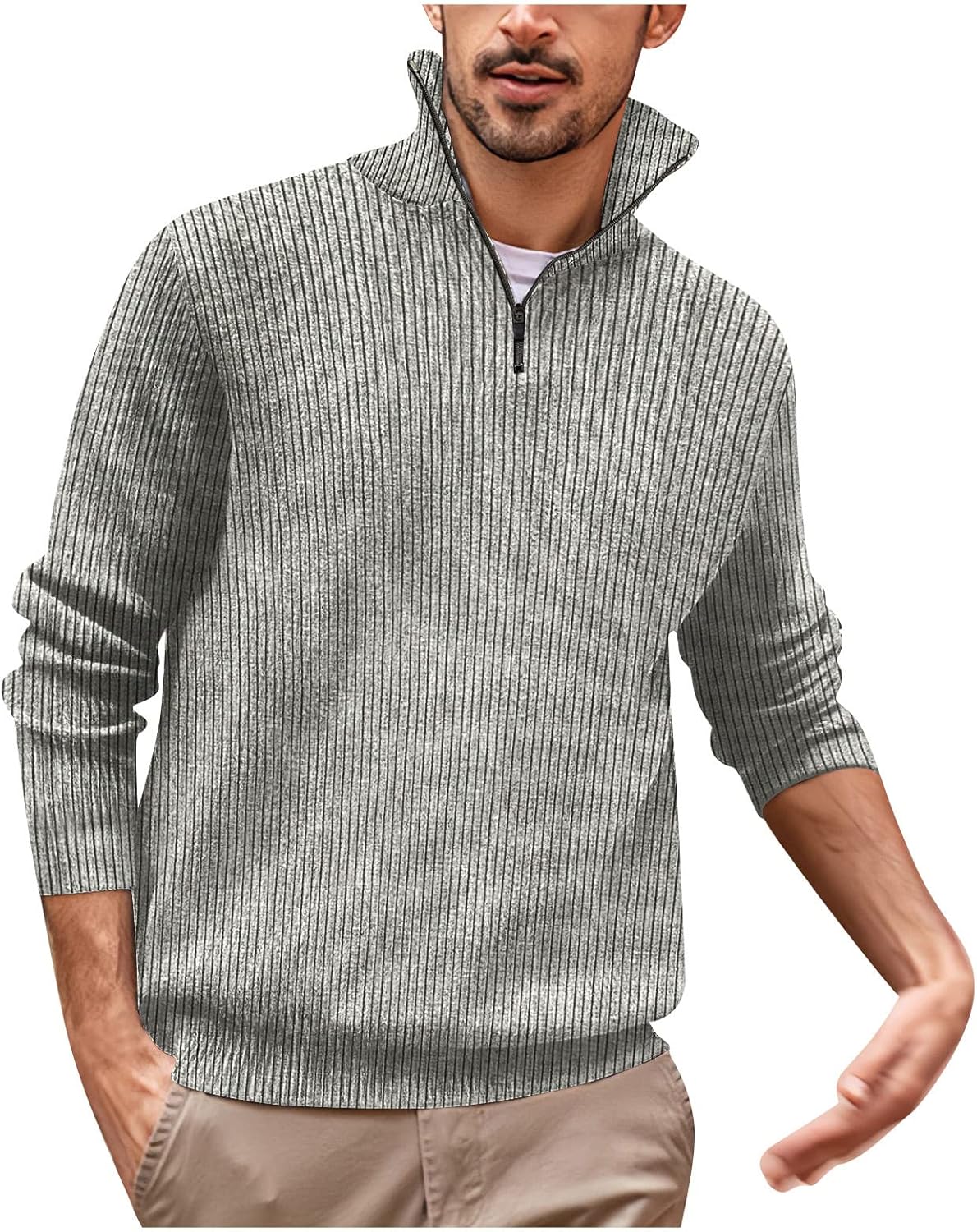 Ymosrh Men's Sweater Long Sleeve Ribbed Knit Thermal Quarter Zip Pullover Fall Sweaters, M-4XL