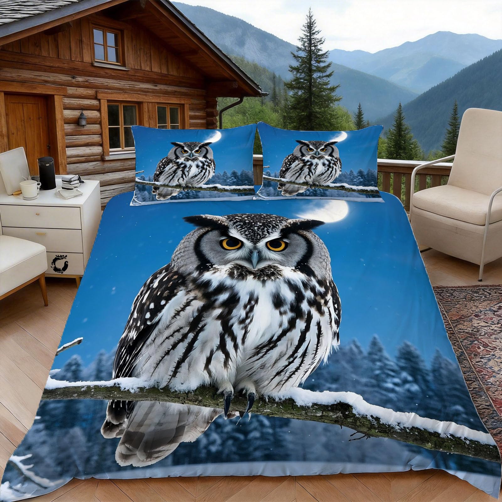 Housse de couette 240 x 260 hibou anti-glisse grâce à sa fermeture éclair pratique