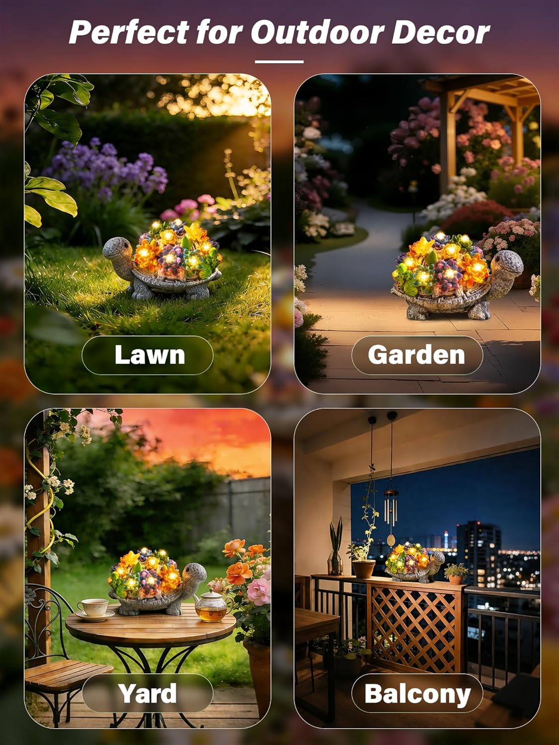 Guhope for Mom, Solar Garden Statues Outdoor Turtle Decor with Succulent and 8 LED Lights, Resin Outside Yard Figurine Decor for Garden, Lawn, Balcony, Porch, Unique Gifts for Mom Grandma