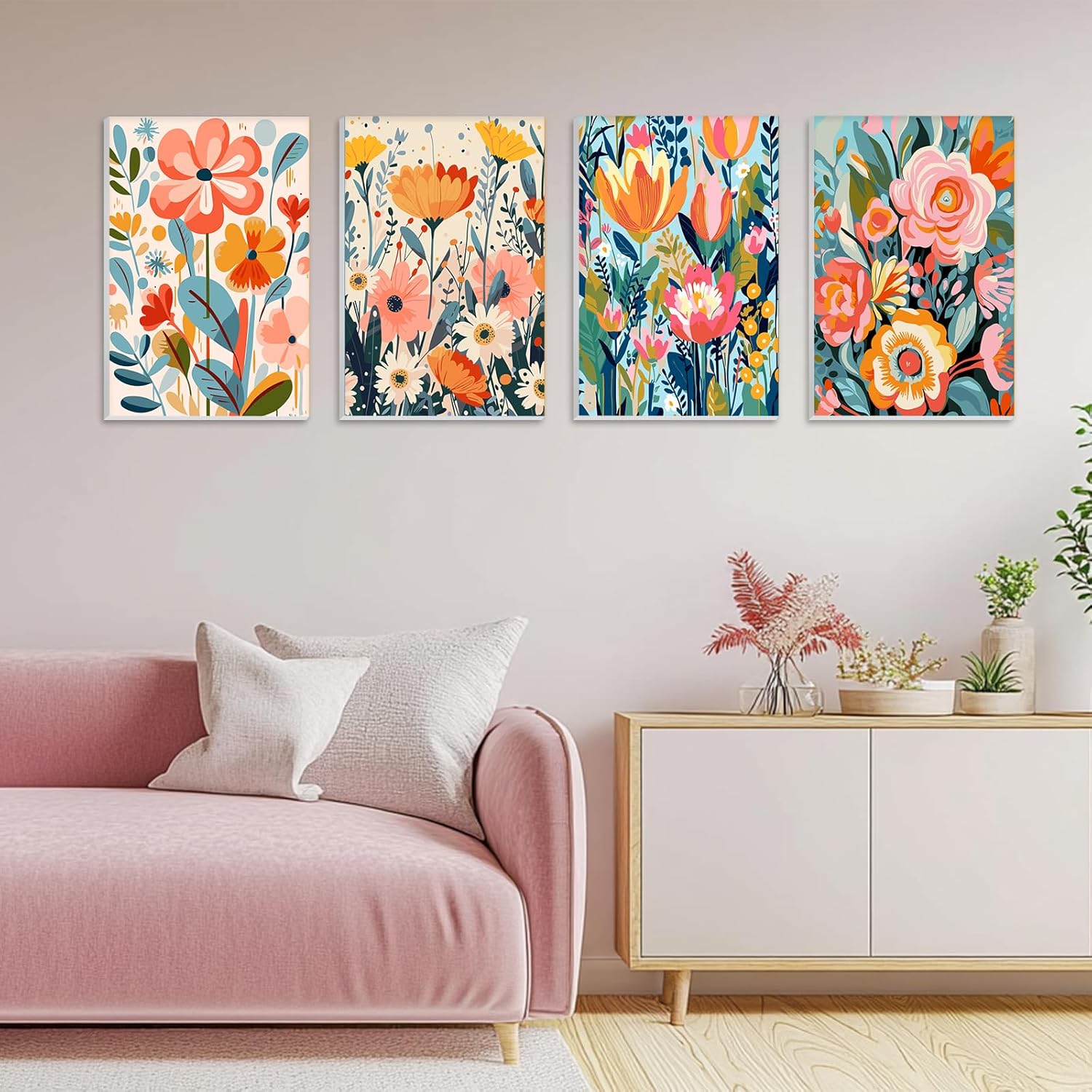 GHHKUD 4 Pack Framed Paint by Numbers Flowers for Adults Kids, DIY Bouquets Painting by Numbers for Adults on Canvas for Beginners, Gifts Home Wall Decor 20x30cm