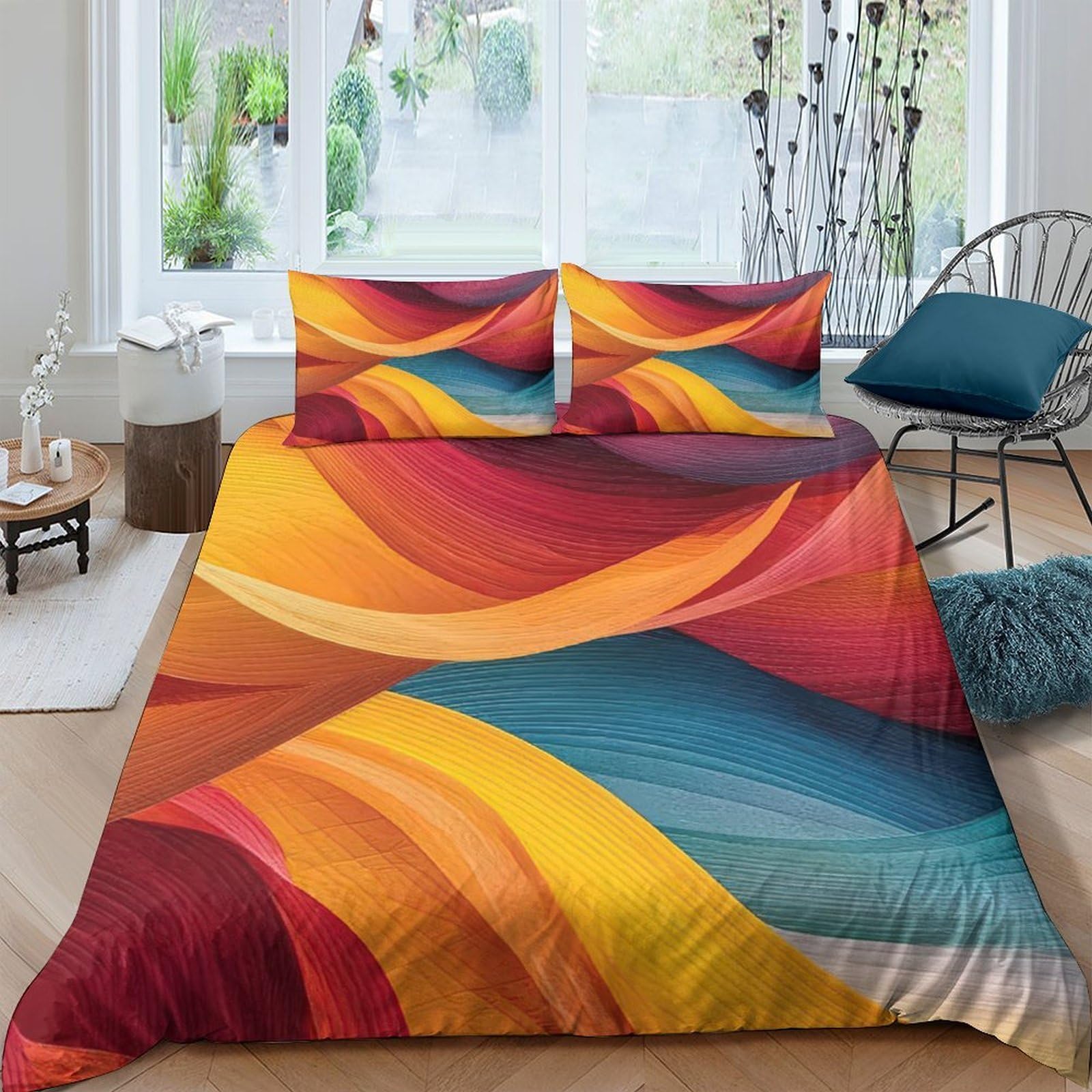 Ctjqhvkz Style-9 3D Printed Sunset Wave Fitted Sheet Microfiber Soft Breathable Abstract Gradient Mattress Cover For Bedroom Guest Room Decor Single（135X200cm）
