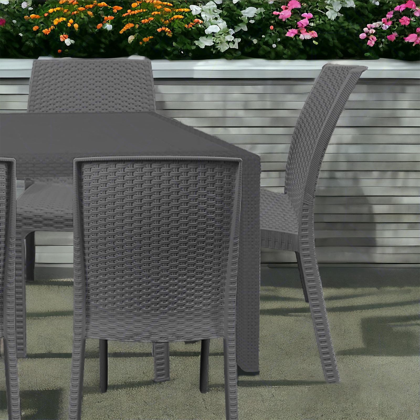 Sicignano | Set 8 Sedie con Tavolo Rettangolare Rattan 220x90 cm, Completo Scuro – Impilabile, Resistente agli UV, Antiscivolo, Arredo Interno Esterno Bar Giardino Terrazzo, Made in Italy