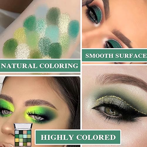 Miniatura 3 de Paleta de sombra de ojos de colores verdes de 15 colores altamente pigmentados en polvo amarillo mate sombra de ojos paleta de maquillaje mezclable