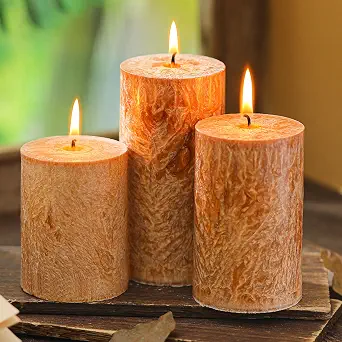 MTLEE 3 Pcs Fall Pillar Candles Autumn Unscented Burnt Orange Candles