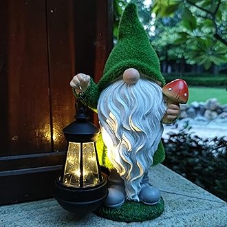 VIOYOUNS Solar Gnomes Garden Statues,Resin Gnome Figurine Holding Mushroom and Solar Lights Lantern,Outdoor Yard Art Decorations for Garden Patio Lawn
