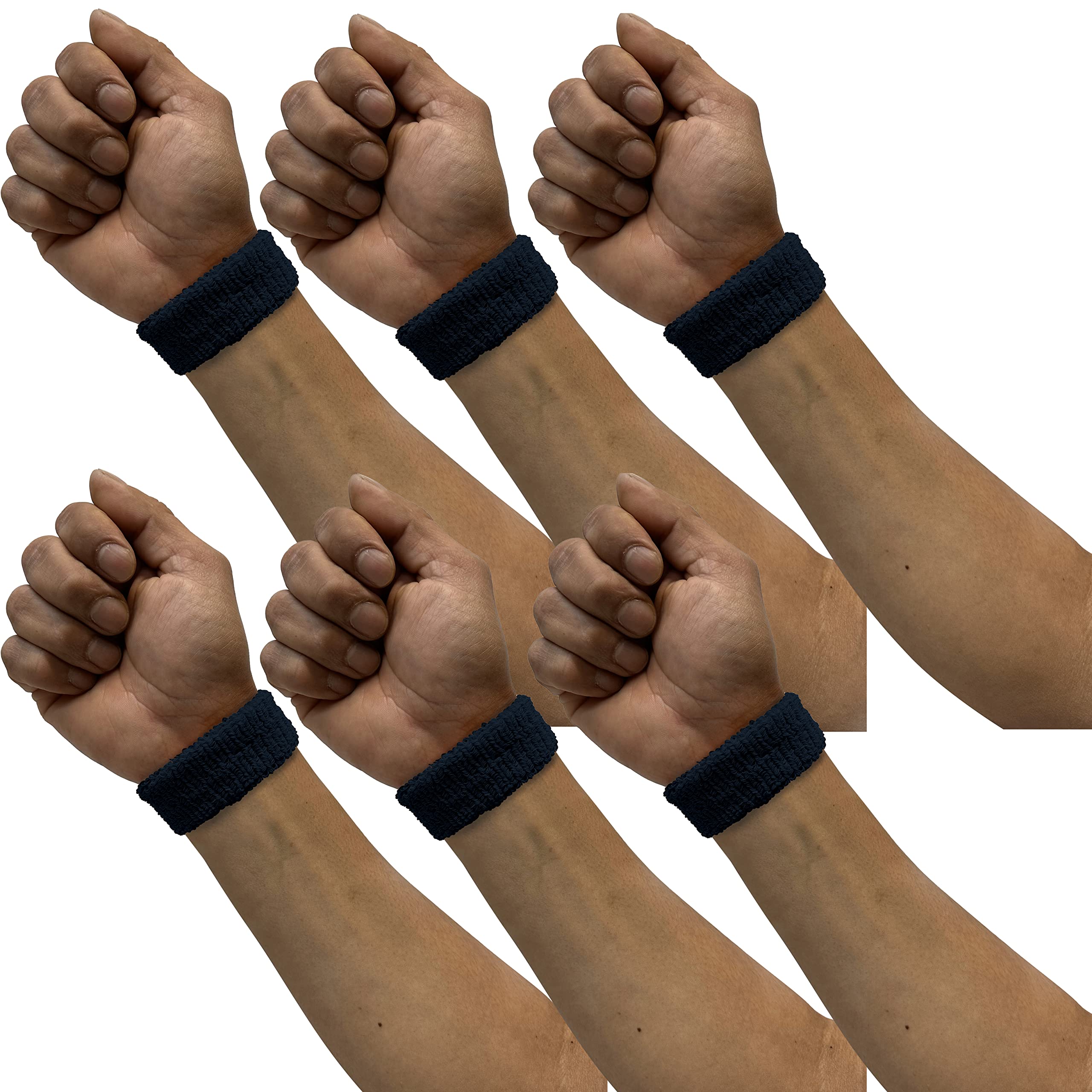 COUVER Adult/Youth 1 inch Solid/Plain Cotton Affordable Terry Cloth Wristband(6 Pair) Navy