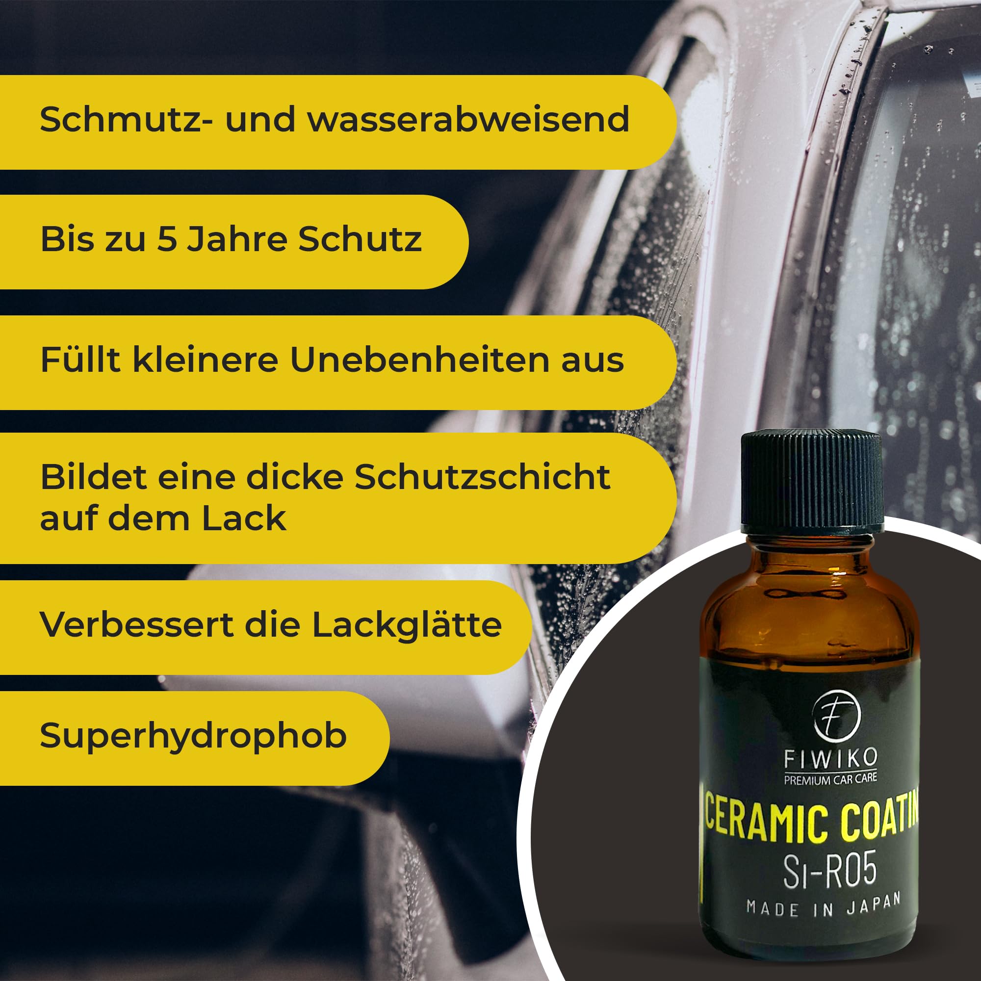 SI-R05 powłoka ceramiczna, zestaw 30 ml, ochrona lakieru do 48 miesięcy, głęboki połysk i hydrofobowy efekt lotosu, nano powłoka do samochodu, motocykla i felg – profesjonalna jakość, Made in