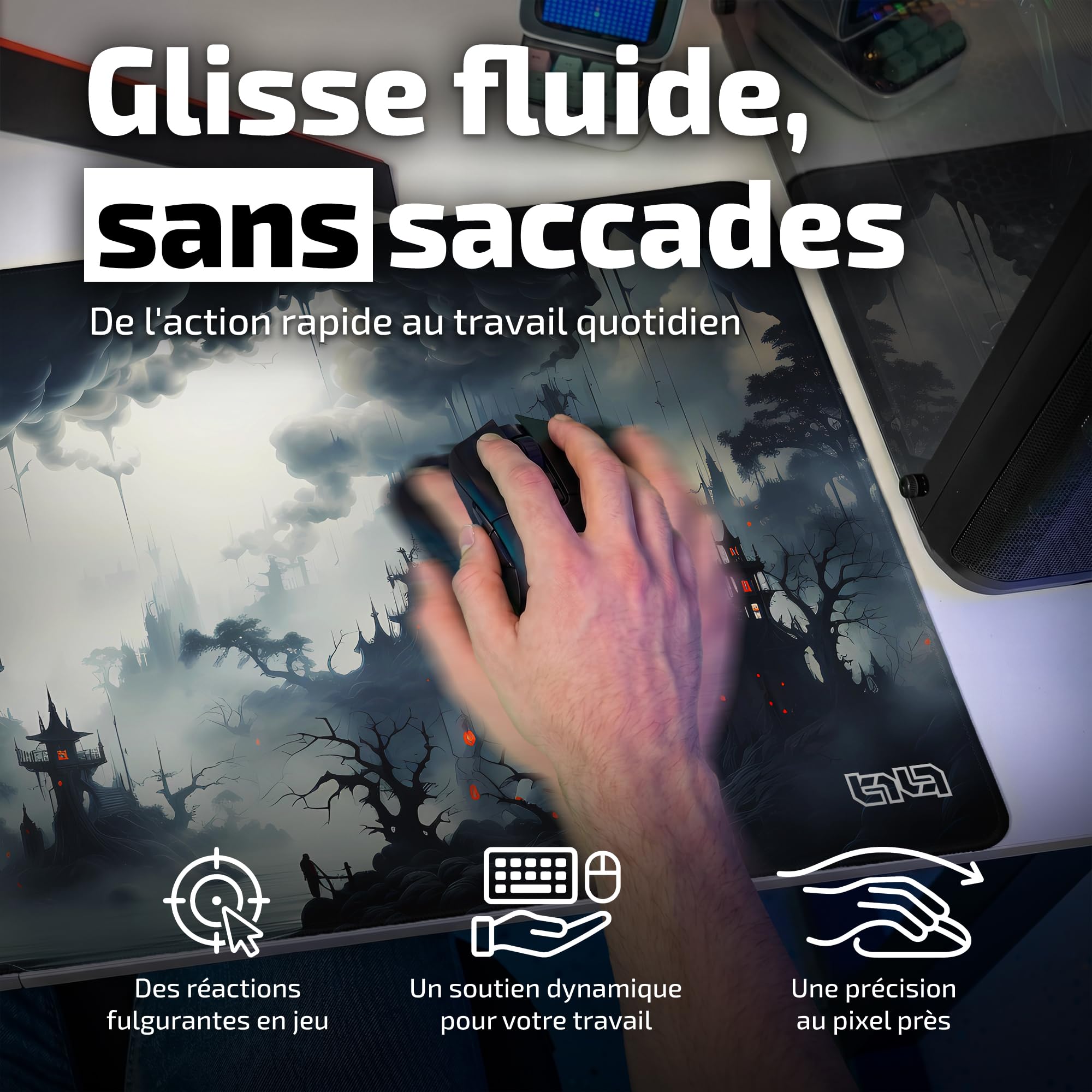 Tilt Grand Tapis de Souris Gamer XXL 100x50 cm | Tapis de Bureau Gaming Anti-Dérapant | Mouse Pad Imperméable pour PC et Accessoires Gaming | Tapis de Clavier (Dark and Darker)