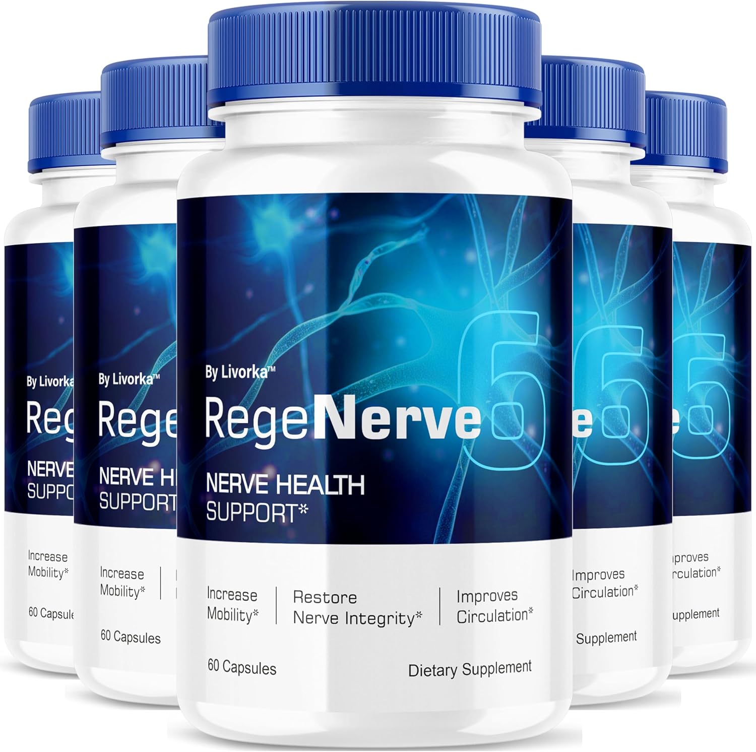 (5 Pack) RegeNerve 6 Capsules - Official RegenNerve Six Advanced Formula Pills, All Natural RegeNerve6 Support Supplement Vitamin Formula for Wellness & Overall Health, 300 Capsules for 5 Months