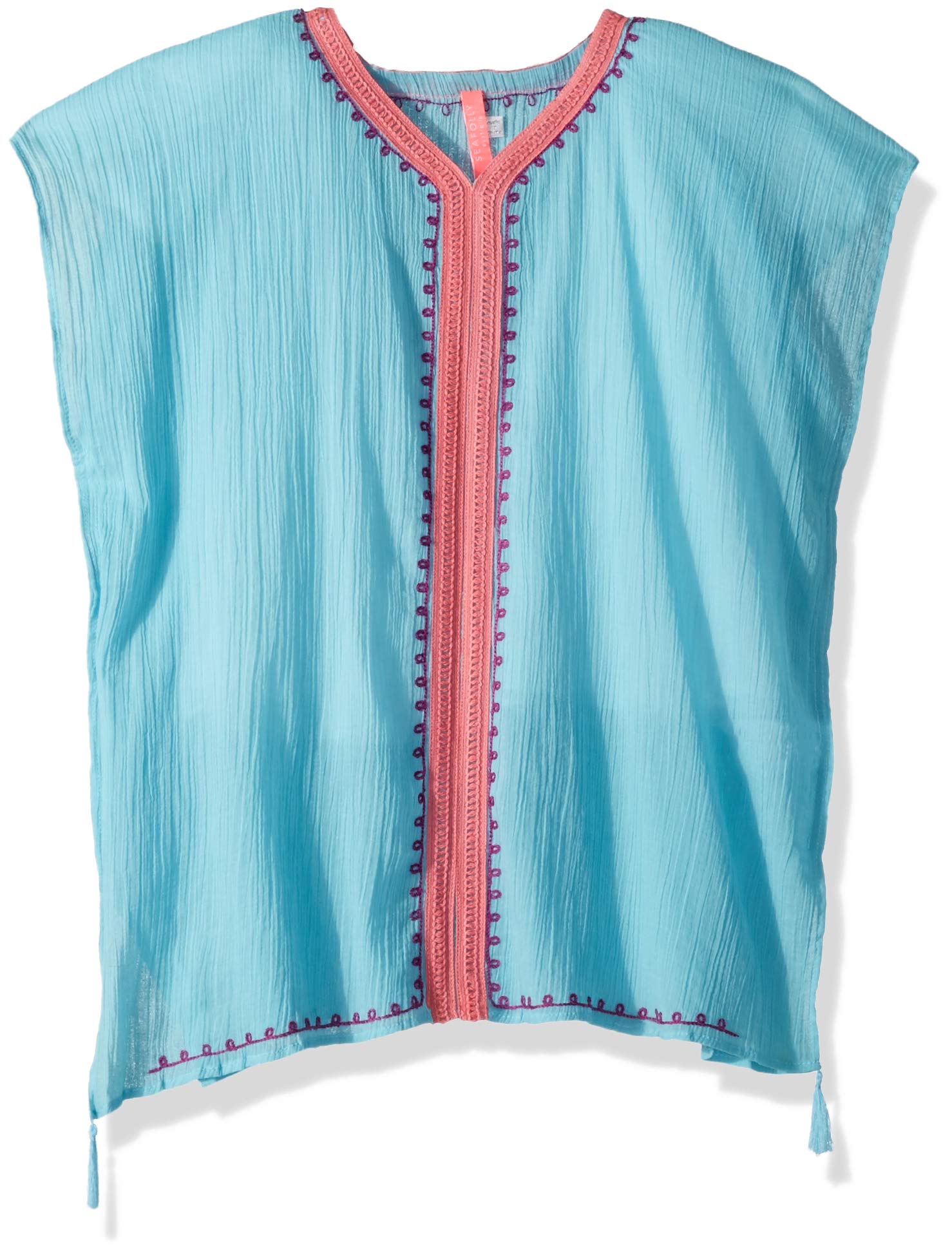 Girls' Embroidered Kaftan, Aqua Sky, Small-Medium