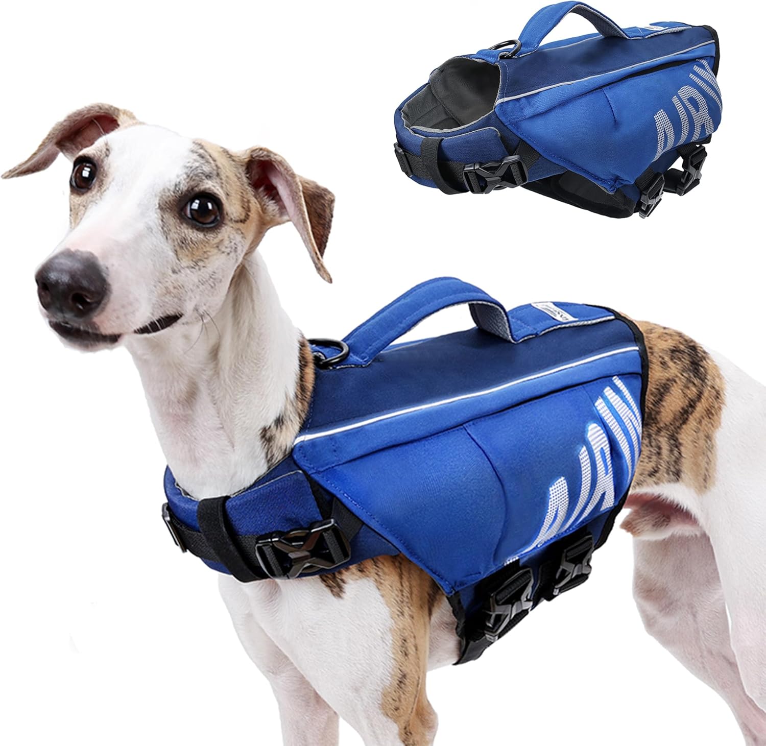 Dog Life Jacket High Flotation, Reflective Dog Life Vest for Swimming Boating, Ripstop Dog Lifesaver Pet Life Preserver, Lightweight Dog Life Jacket Pet Swim Vest with Handle (Bluelue, Medium)