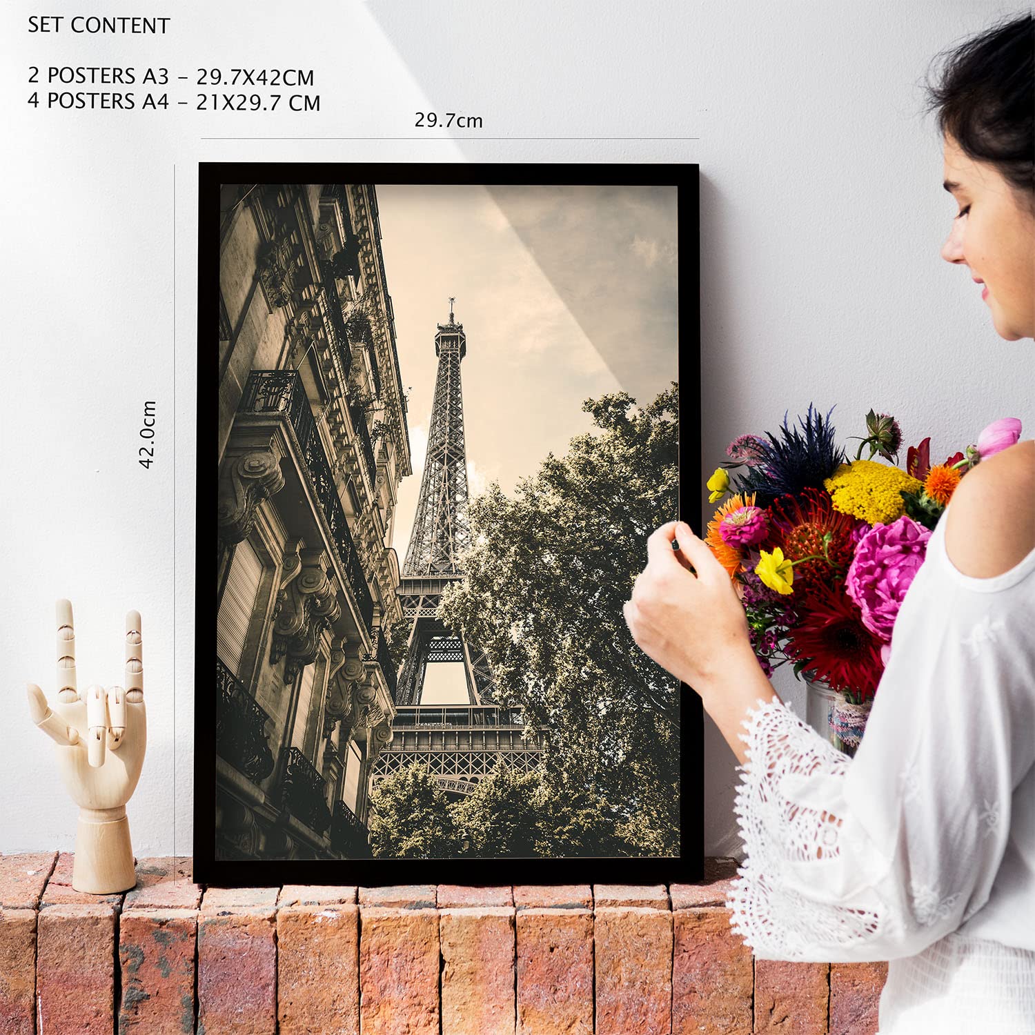 Nacnic - 6 obrazów dekoracyjnych w stylu vintage Paris - nowoczesny druk artystyczny do powieszenia pokoi domowych - druk fotograficzny - A3 i A4. ramki z jasnego drewna