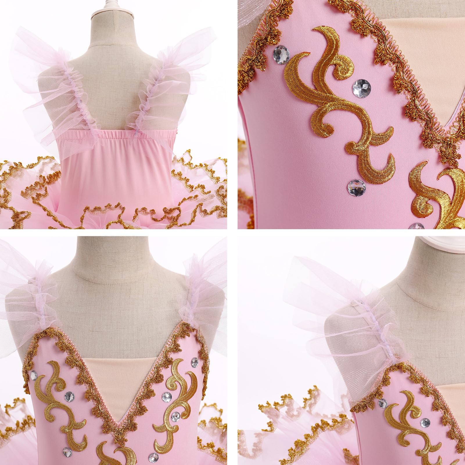 Mädchen Ballettkleid, Ballettkleidung Ballettanzug Balletttrikot mit Chiffon Rock Tütü 3-14 Jahre