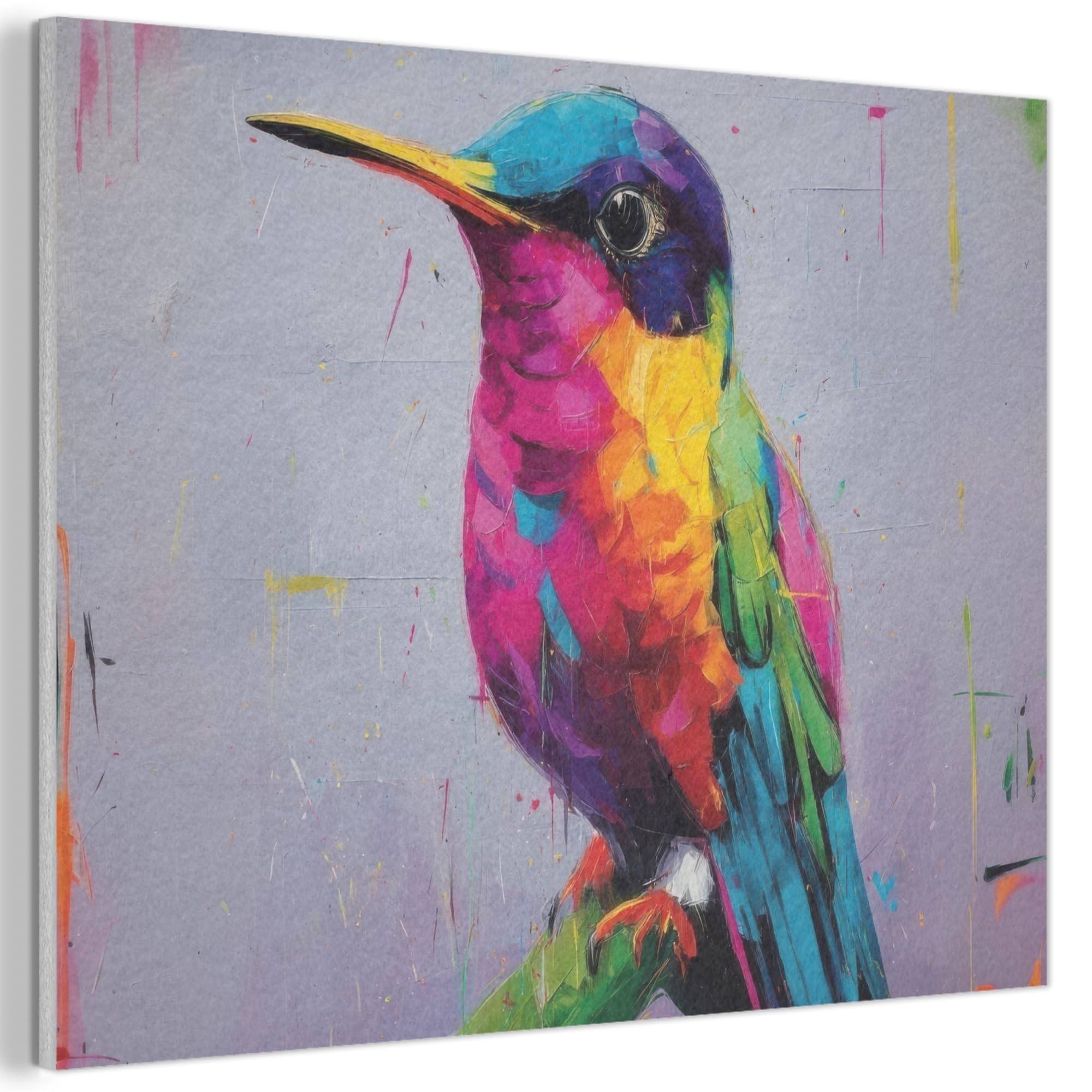 MuchoWow© Felt Panel 40x30 cm House Touch for Living Space Modern Visuals Decoration Wall Art Hummingbird - Bird - Rainbow colors - Paint strokes
