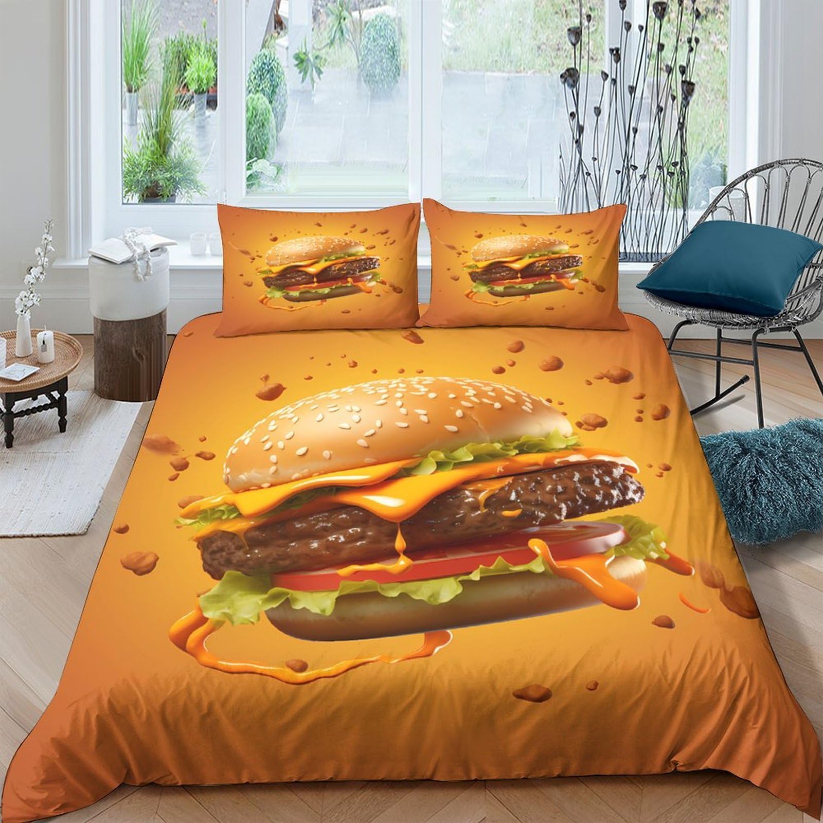 Ctjqhvkz Style-4 3D Printed Burger Fitted Sheet Microfiber Soft Orange Cheese Pattern Mattress Cover Decorative For Bedroom Dorm Home Single（135X200cm）