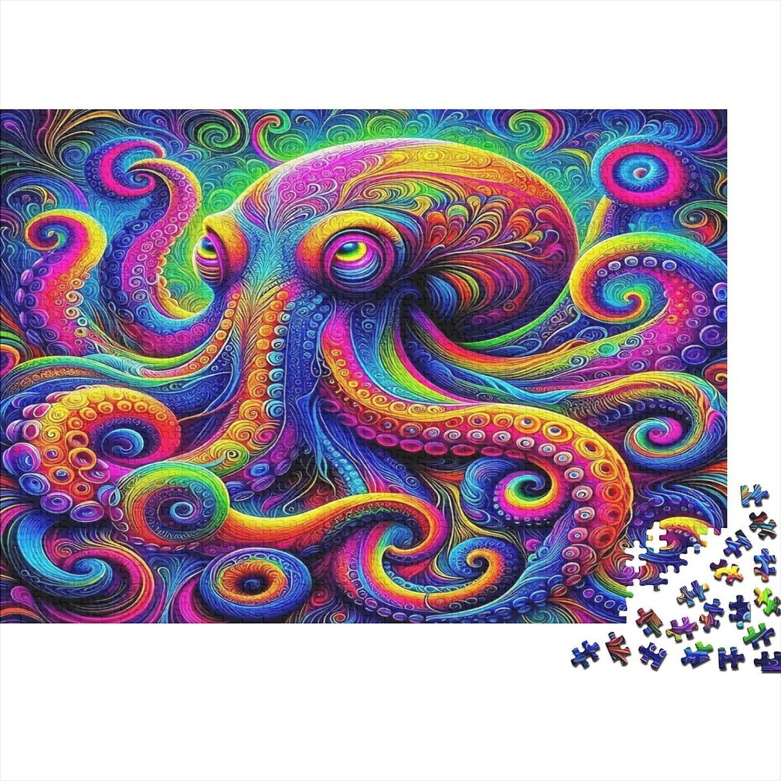 Colorful Octopus Jigsaw Puzzle for Adults 1000 Piece Jigsaw Puzzle Artistic Style Puzzle Game for Family Stress Relief Gift 38x26cm/1000pcs