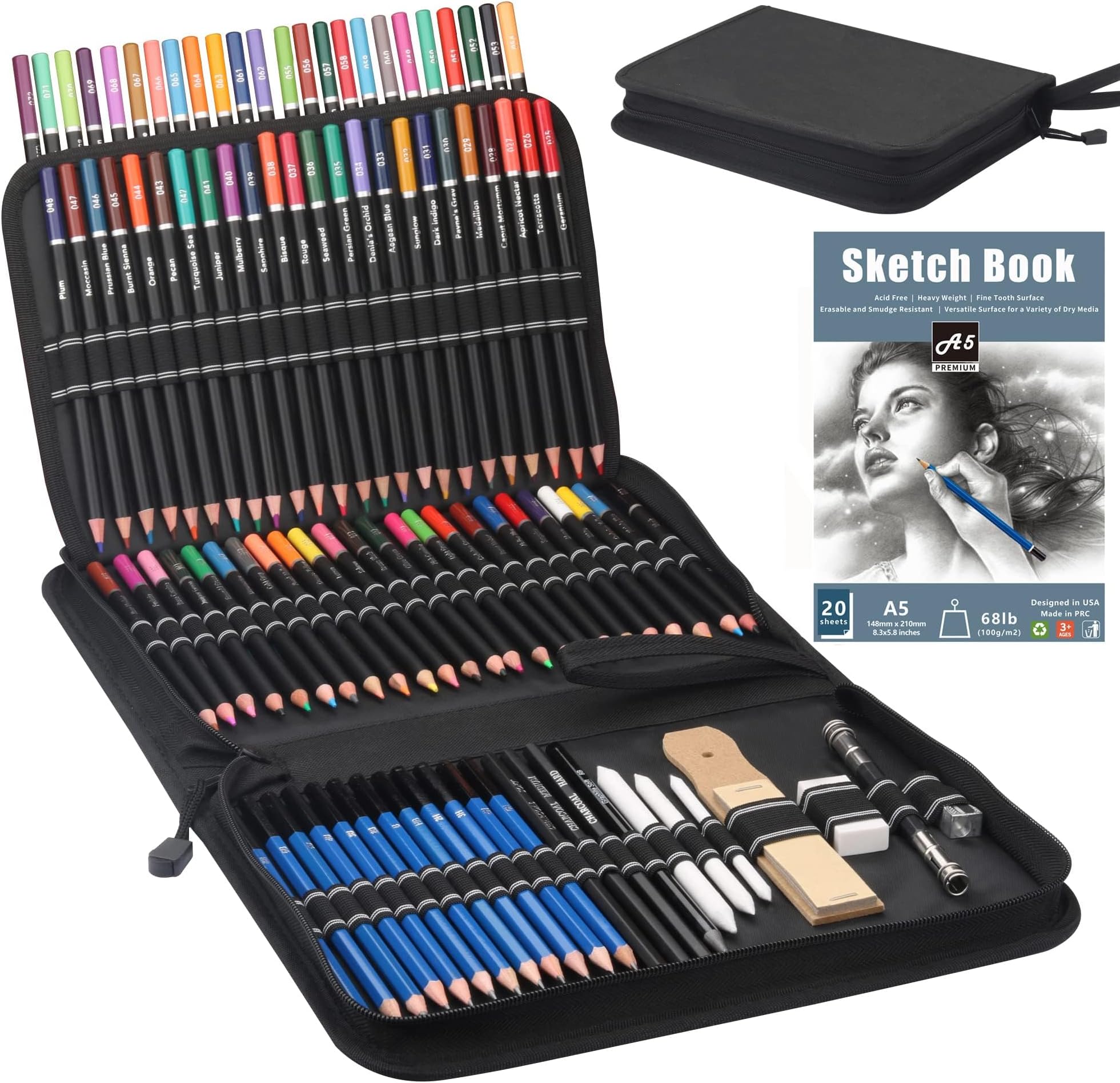 Ankila 95 Pack Drawing Set Sketching Kit,include 72 Colored Pencils and 12pcs Sketching Pencils,Art Supplies for Drawing,Sketching and Coloring,Ideal for Beginner,Artists and Adults