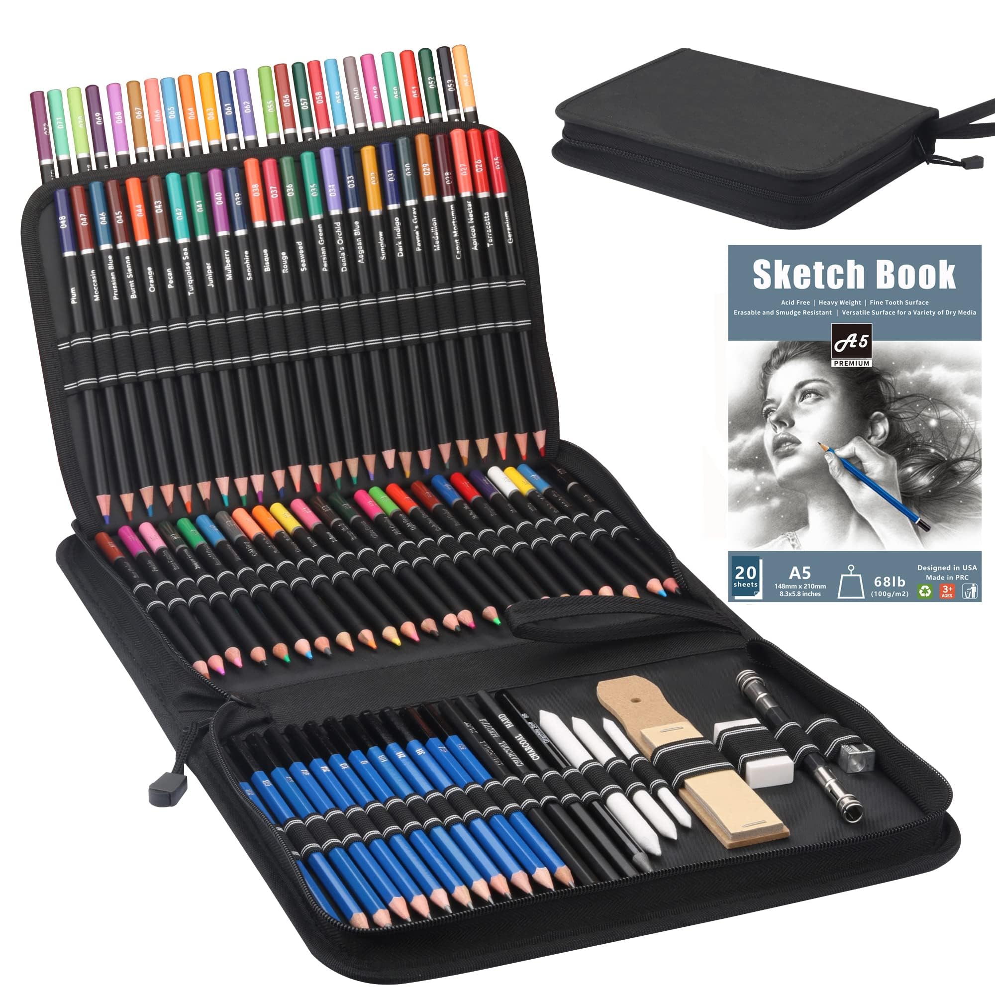 Ankila 95 Pack Drawing Set Sketching Kit,include 72 Colored Pencils and 12pcs Sketching Pencils,Art Supplies for Drawing,Sketching and Coloring,Ideal for Beginner,Artists and Adults