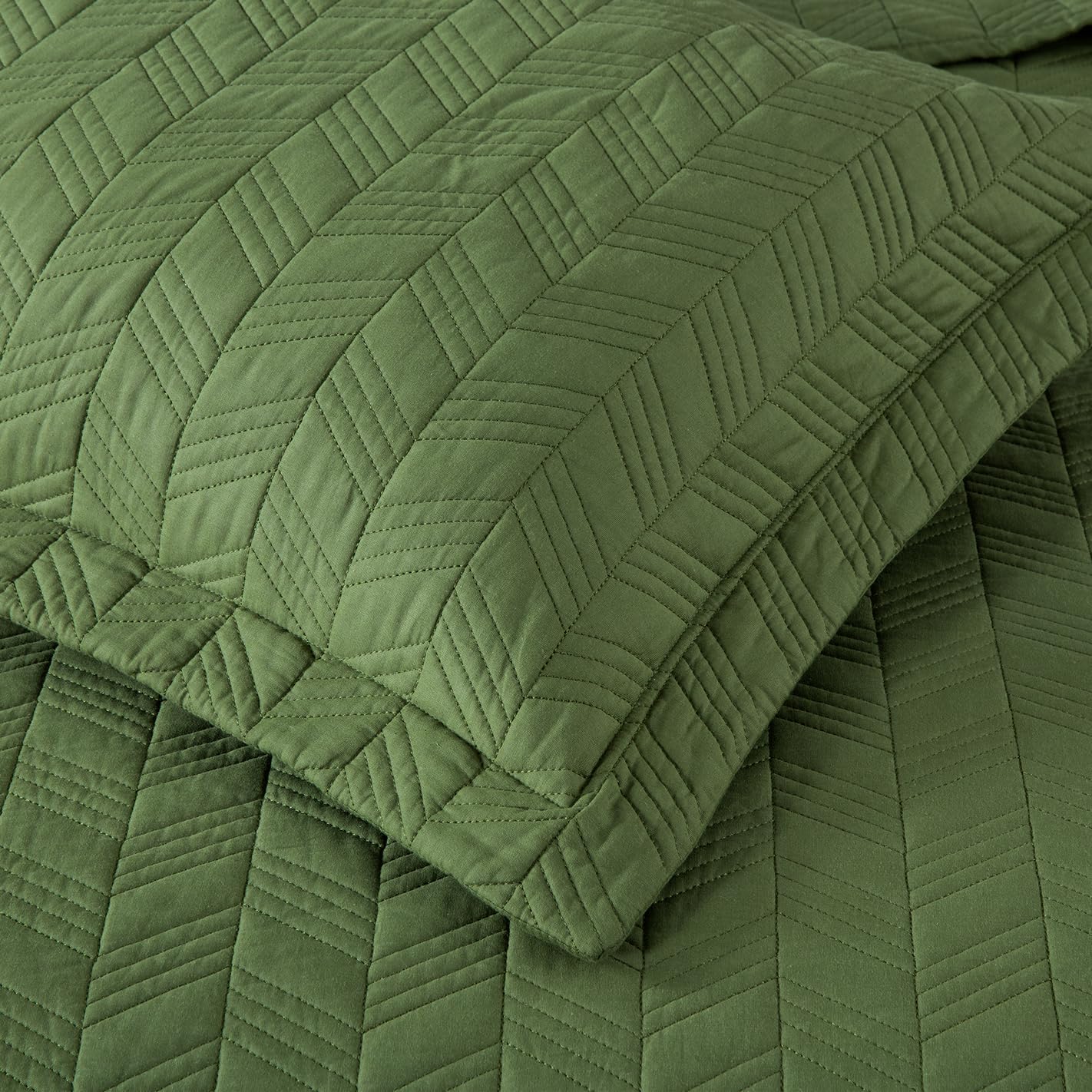 Chezmoi Collection Roswell 3-Piece 100% Cotton Quilt Set King Size, Loden Green - Geometric Striped Quilted Lightweight Vintage Washed Cotton Reversible Bedspread Set for All Season