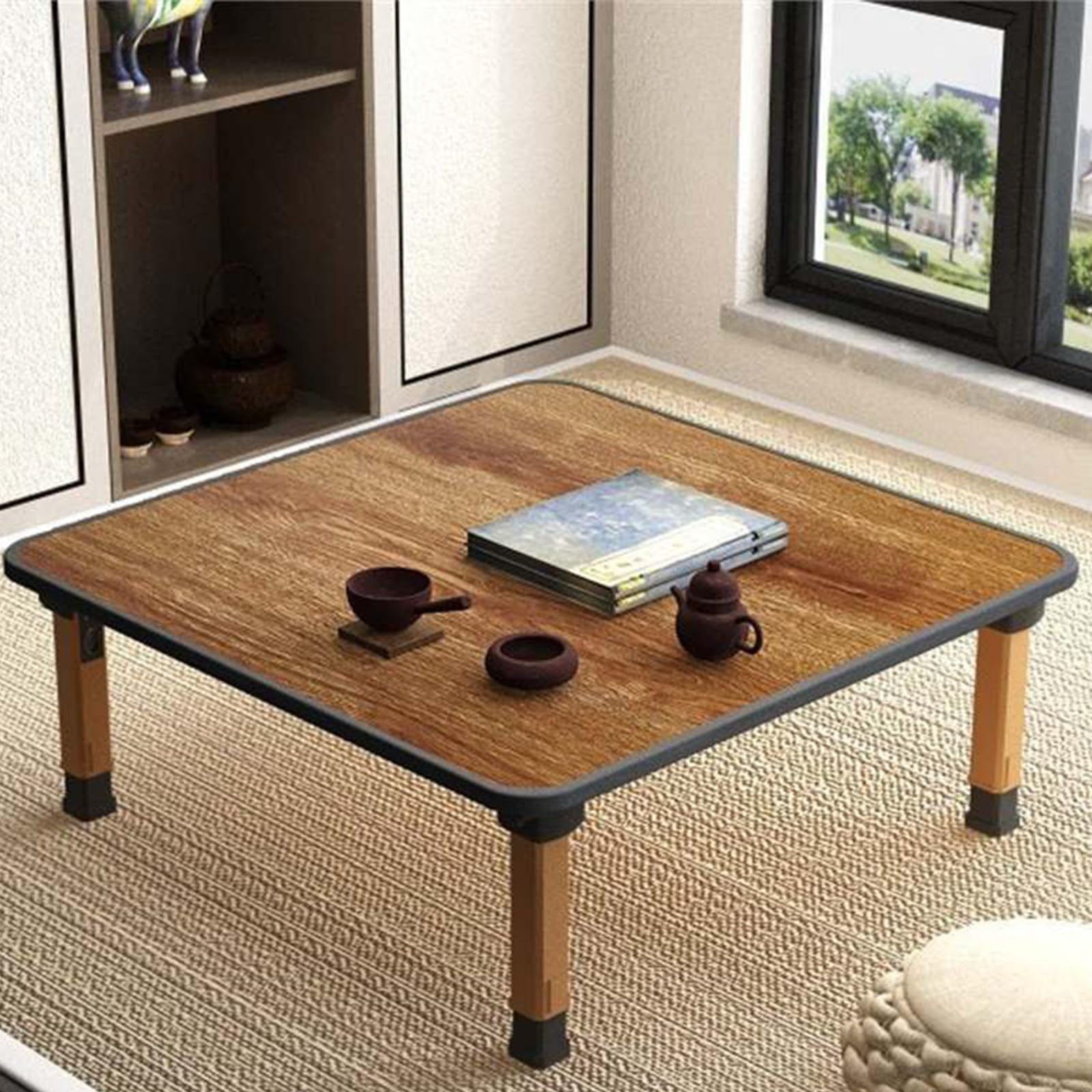 Table à thé japonaise en bambou carrée pour salon et chambre