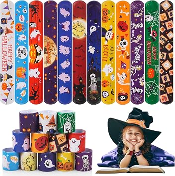hexiaoxiao Halloween Slap Bracelets for Kids Halloween Party Favors Friendship Bracelets Bulk for Halloween Party Supplies Snap Bracelet Gifts Classroom Prizes Exchanging Gifts 72