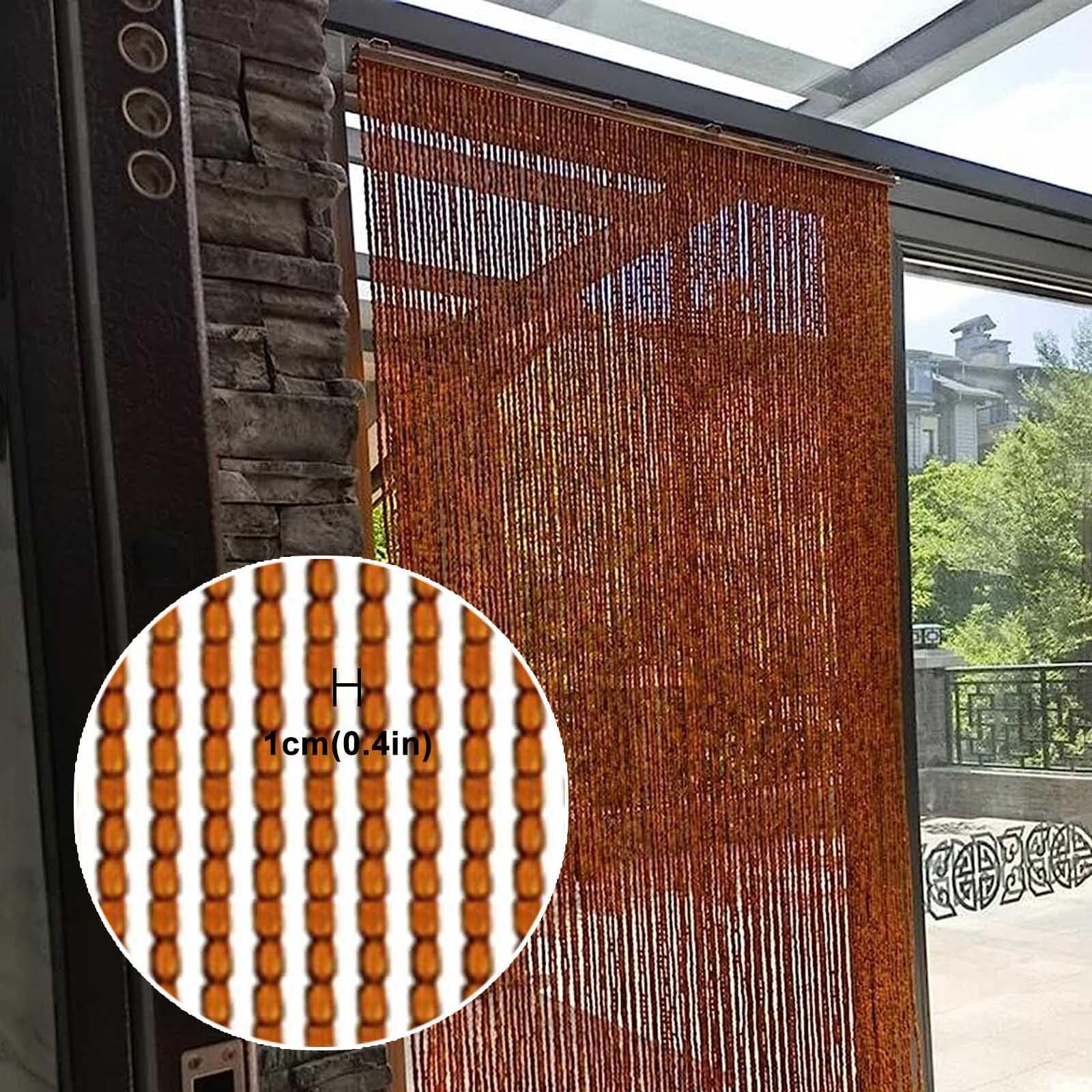 Rideau De Perles en Bambou Naturel Rideau De Porte en Perles De Bois,Rideau De Séparation Rétro en Perles Brins,Anti Mouche/Fait Main,Panneau De Rideau De Perles Suspendu,W×H-130strands(130×200cm)