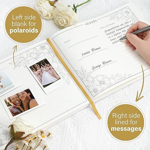 Miniatura 4 de LotFancy Polaroid - Libro de invitados de boda, 10 x 8 pulgadas, libro de invitados Polaroid con 128 páginas, tapa dura de lámina dorada, libro de