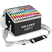 WELLOKB Alcohol Markers Set, 168 colors Alcohol Based Dual Tip, Broad and Brush Tip for Adult Coloring Books, Drawing, Sketching