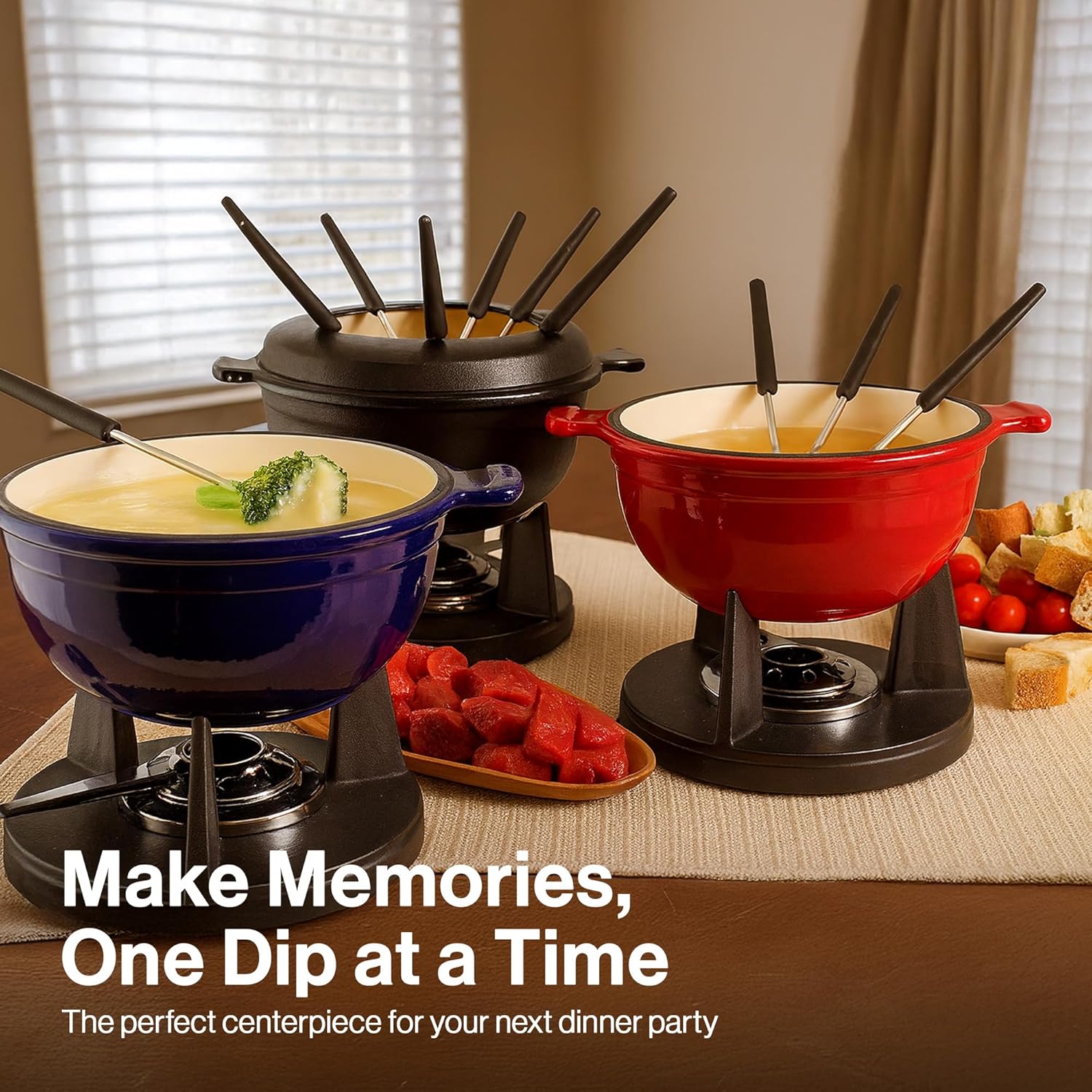 Swissmar Lucerne 10-Piece Cast Iron Fondue Set - Ideal for Melting Cheese, Chocolate, & More - Perfect for Kitchen Collection & Wedding Gift Giving - 2 Liter / 2 Quart - Red